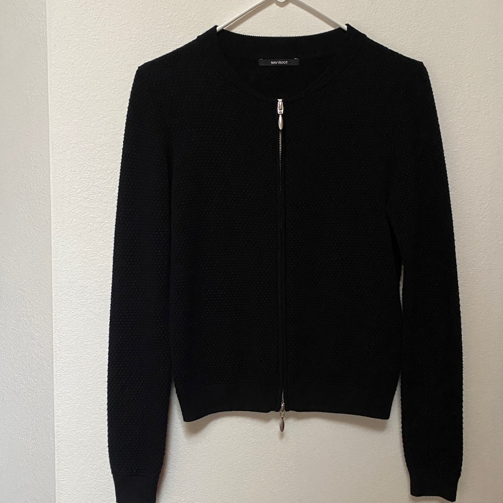 Black Swiss Designer Navyboot Textured Cardigan XS